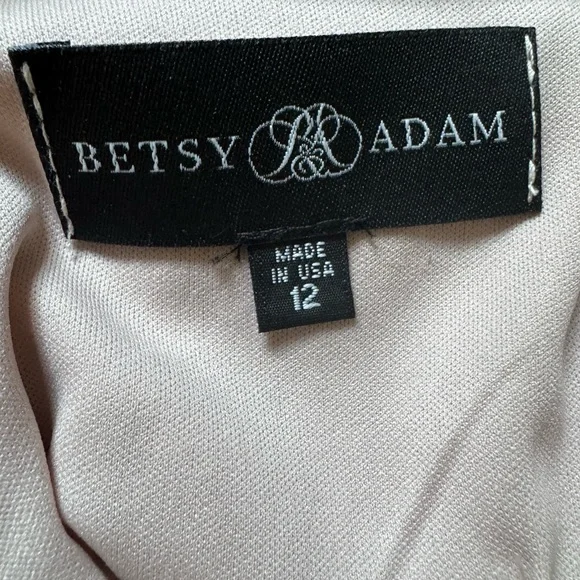 Betsy & Adam Metallic-Knit Draped Sheath Dress Color Taupe/Silver size 12 - Picture 3 of 3